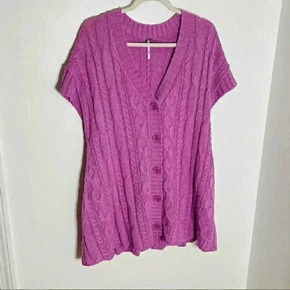 NEW Free People Swingin Swing Cable Knit Sweater Mini Dress Oversized Purple - Picture 4 of 9